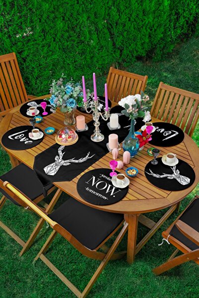 Realhomes مجموعة 6+1 من الرخام الأسود بتصميم خاص من Supla Runner