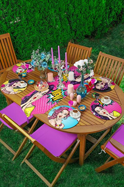 Realhomes 6+1'li Pop-art Women Girl Özel Tasarımlı Supla Runner Seti