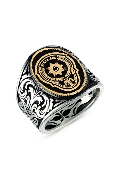 Takılingo Emniyet Polis Armalı Taşsız Gümüş Erkek Yüzük
