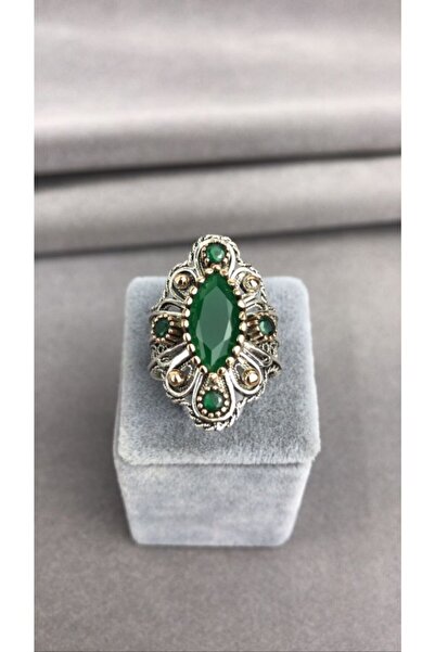 BEY SİLVER Telkari Zümrüt Taşlı Gümüş Kadın Yüzük