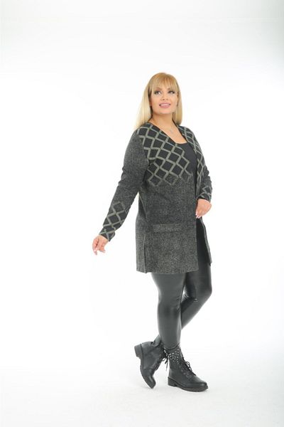 Mezura Women's Large Size Stylish Autumn / Winter Patterned Jacquard Cardigan Jacket