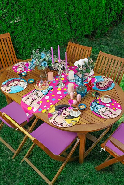 Realhomes 6+1'li Özel Tasarım Pop-art Kız Desenli Supla Runner Seti