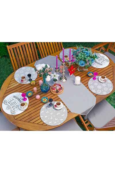 Realhomes Σετ 6+1 Grey Snowflake Love Themed Flat Runner