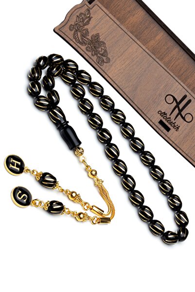 OTTOTESBİH Erkek Hediyelik Altın Kaplama Gümüş Püsküllü Işlemeli Oltu Tesbih