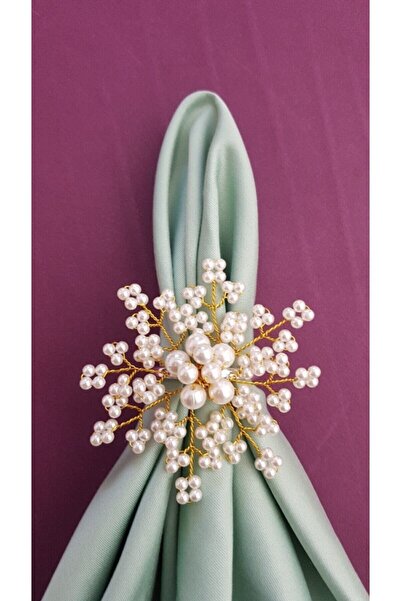 pekars Altın Gümüş Renk Incili Kartanesi Peçete Yüzüğü Halkası 4 Adet