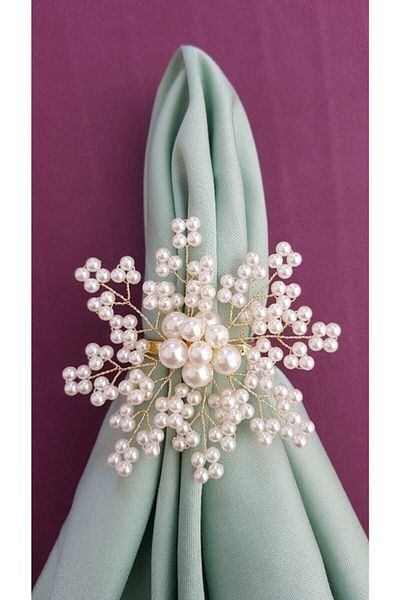 pekars Champagne Color Pearl Snowflake Napkin Ring 12 Pieces