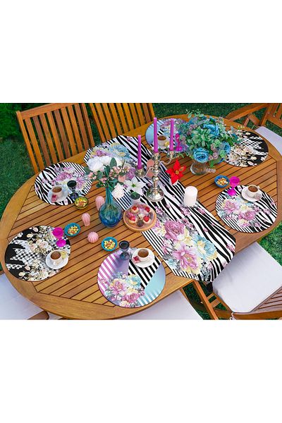 Realhomes Σετ 6+1 τεμαχίων Zebra Pattern Grounded Rose Design Flat Runner