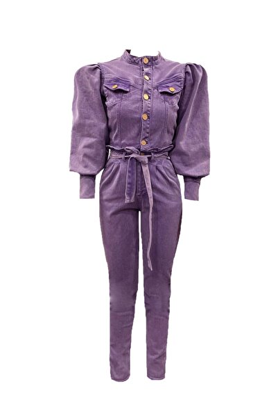 Rocky girl Ceket Yaka Karpuz Kol Bilek Boy Mor Kadın Denim Tulum
