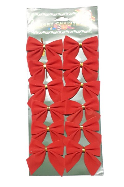 Happyland Yılbaşı Ağacı Süsü 12li Kırmızı Fiyonk Süs Çam Ağacı Süsü