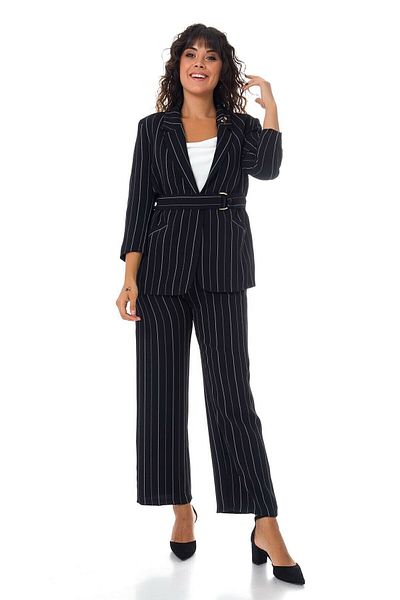 AYHAN Black Ecru Striped Relaxed Cut Trousers