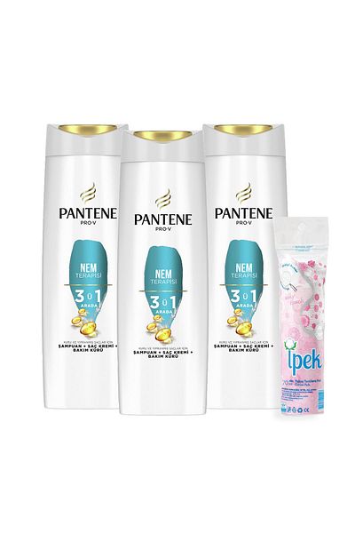 Pantene 400 ml x 3 Makeup Cotton - 3 in 1 Shampoo Cream, Moisture Therapy