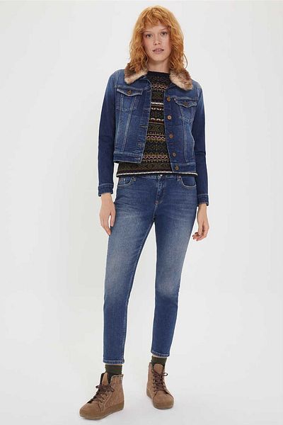 Lee Cooper سترة فريدا 5 بياقة فرو للنساء من قماش الدنيم 201 LCF131001
