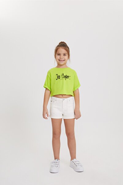 Lee Cooper قميص سالي قصير للفتيات باللون الأخضر النيون 202 LCG242005