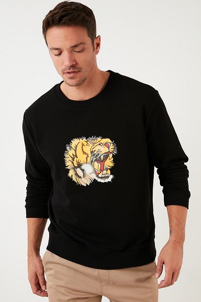 Buratti Men's Sweat - Crew Neck, Slim Fit, Printed, Cotton 5905202