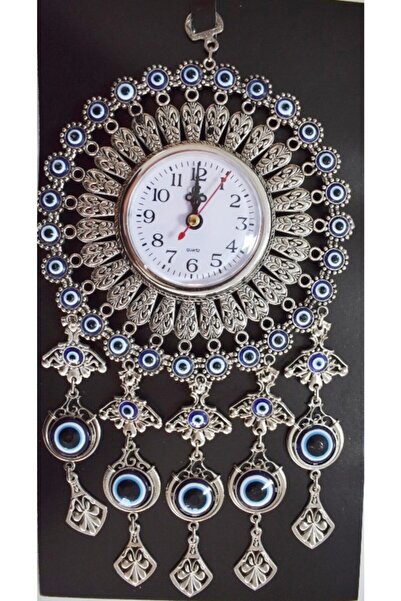 kapadokyahediyelik Nazar Boncuklu Orta Boy Metal Duvar Saati, Şık ve Zarif De...