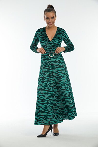 Apple Cix Rochie de catifea cu centură cu model zebră