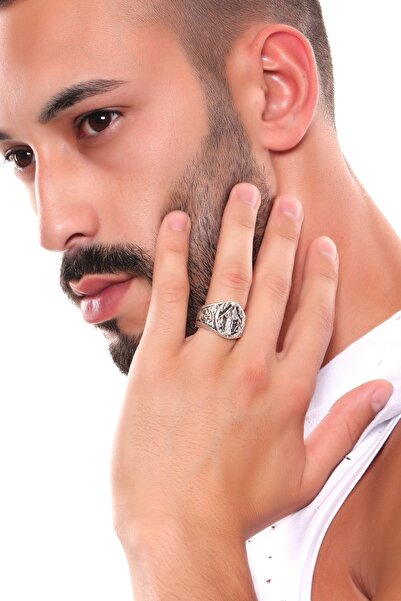 LABALABA Erkek Antik Gümüş Kaplama Ayarlanabilir Gotik Yüzük