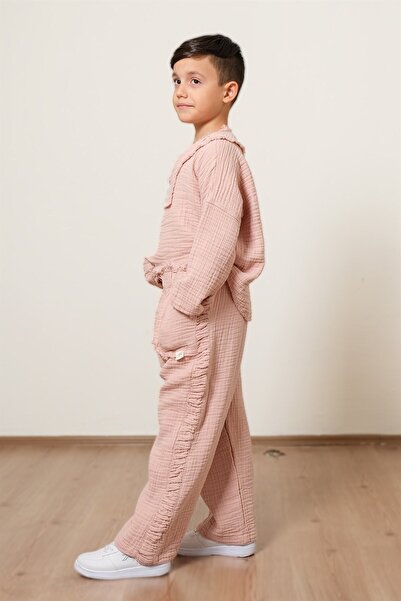 Zeliha Baysan Muslin Unisex Children's High Waist Pink Pants