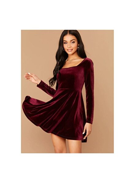 Styling Park Kloş Kadife Mini Elbise