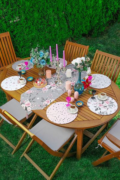 Realhomes Σετ 6+1 Soft Colorful Flower Design Flat Runner