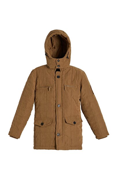 Men Anorak Orta Boy Camel Kapitoneli Erkek Mont