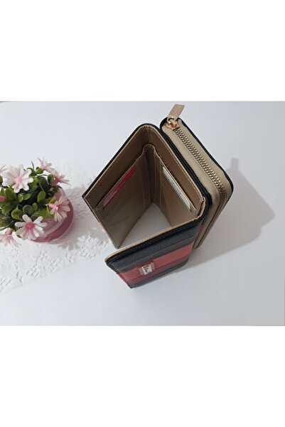 LİONER Women's Wallet Stripe Patterned Useful Wallet Women's Wallet 17x10x4.5 Cm