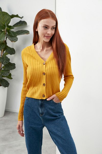 Nottis by Trendyol Mustard Buttoned Knitwear Cardigan TWOAW22HI1356