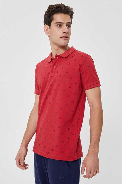 Lee Cooper Men's Pool Pique Polo Neck T-Shirt Red 192 LCM242039