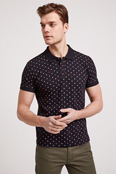 Lee Cooper Men's Paper Printed Pique Polo Collar T-Shirt Black 202 LCM242044