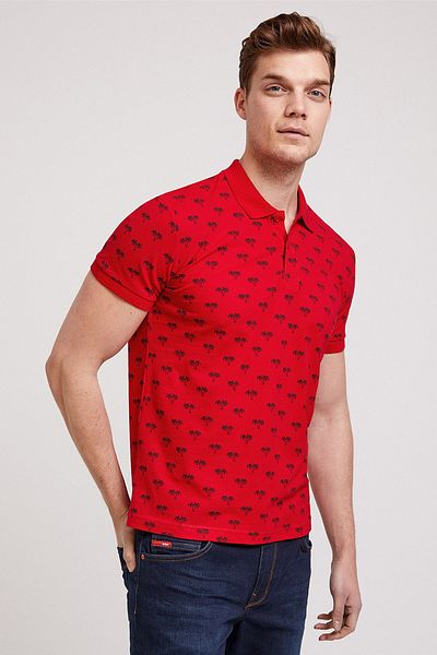 Lee Cooper Men's Tree Printed Pique Polo Collar T-Shirt Vibrant Red 202 LCM242045