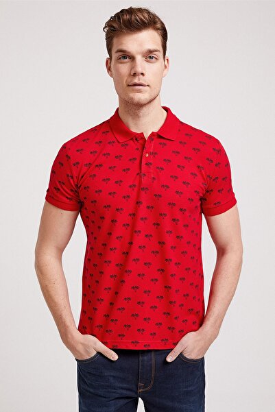 Lee Cooper Men's Tree Printed Pique Polo Collar T-Shirt Vibrant Red 202 LCM242045