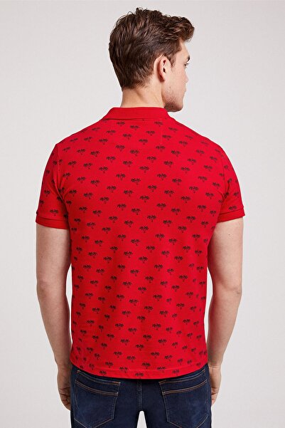 Lee Cooper Men's Tree Printed Pique Polo Collar T-Shirt Vibrant Red 202 LCM242045