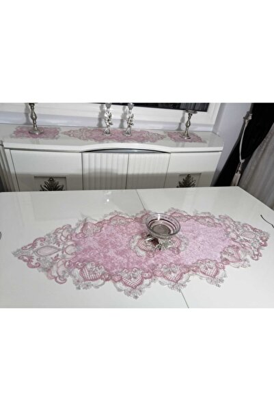 Lady Rio Fransız Dantel 5 Parça Salon Takımı.menekşe Model Runnerli Masa Örtü...