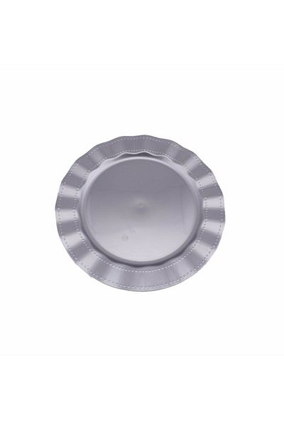 Erler Ambalaj Private Amb. Silver Color Luxury Plastic Mica Round Plate 22 cm 6 Pieces