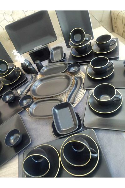 Keramika Breakfast Set 53 Pieces 12 Person Matte Black Siera