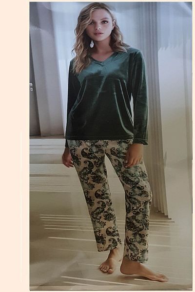 Bahar Ibiza Homewear Kdn.patterned Combed Velvet Sports Long Sleeve Pajama Set
