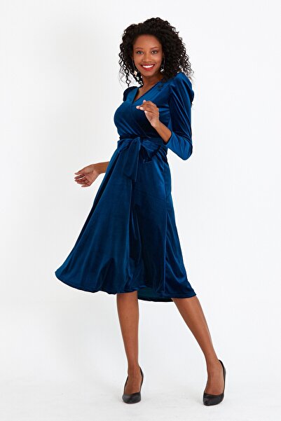 ADASTYLE Φόρεμα με διπλό στήθος, Saks Blue, Velvet