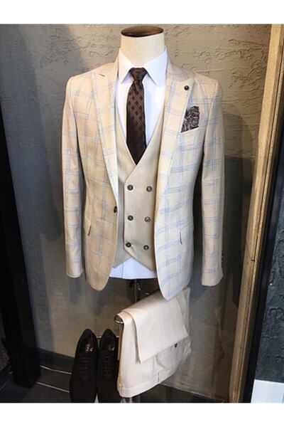 Genel Markalar Slim Fit Yelekli Takım Elbise