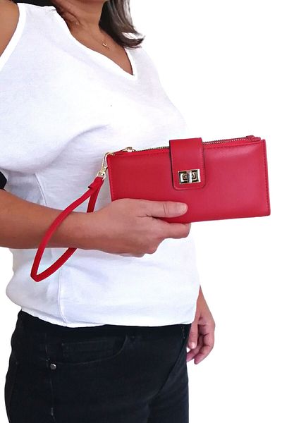 Lederax Lockable Faux Leather Women's Card Holder Wallet with Phone Compartment