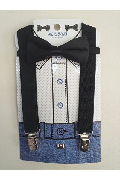 NEKİBUKİ 1-7 godina starih pantalona sa tregerima i leptir mašnom, crni set