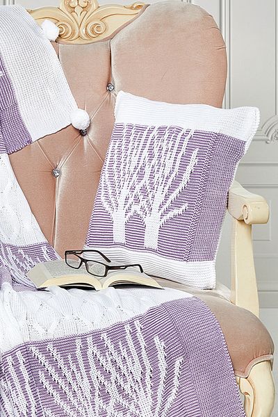 Evlen Home Collection Pompom Knitwear TV Blanket and Throw Pillow Set Wood Lilac