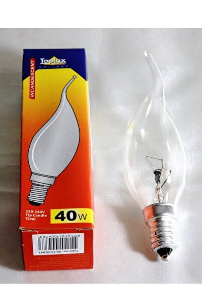 Toplux 220-240v 40w E14 Flamanlı, Şeffaf Kıvrık 10'lu Paket Buji Ampul.