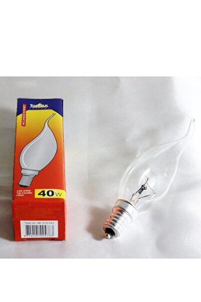 Toplux 220-240v 40w E14 Flamanlı, Şeffaf Kıvrık 10'lu Paket Buji Ampul.
