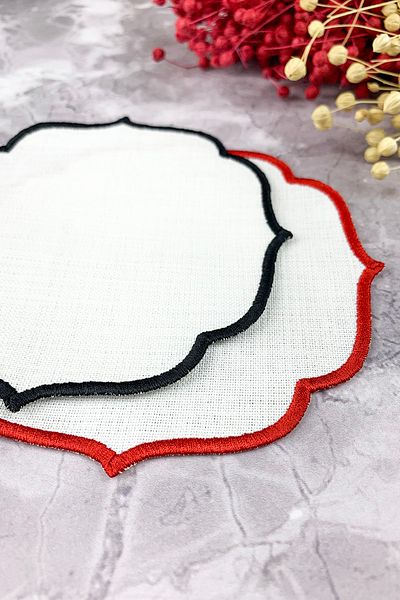 WEARE2 Red and Black Embroidered 2-Piece Cocktail Napkin