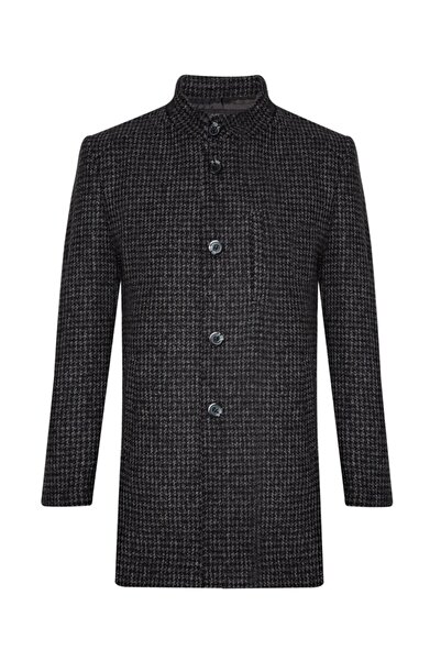 SÜVARİ Hakim Yaka Koyu Gri Erkek Kaban