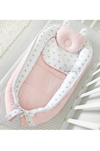 Jaju Baby Pudra Gri Yıldız Tasarım Lüx Jaju Babynest Anne Yanı - Güvenli Uyku...