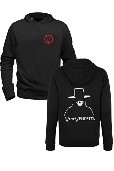 Alfa Tshirt V For Vendetta Illustrated Design Printed Black Front Back Children's Printed Sweatshirt