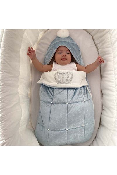 Modakids Blue Velvet Quilted King Crown Baby Swaddle