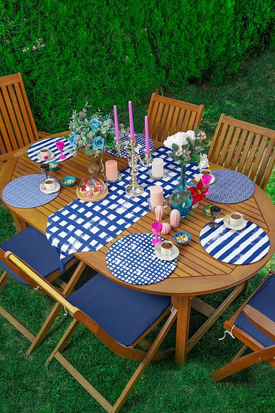 Realhomes Σετ 6+1 Navy Blue Geometric Drawing Special Design Supla Runner