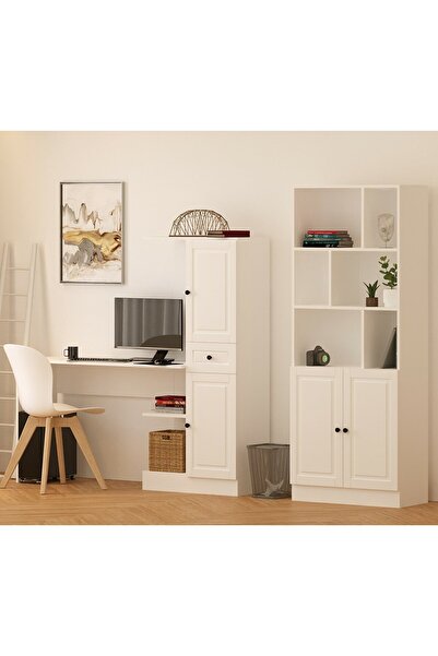 Rabi Beyza Country Çalışma Masası Kitaplık Takımı